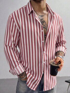 Multicolor Casual Men's Casual Striped Long Sleeve Shirt